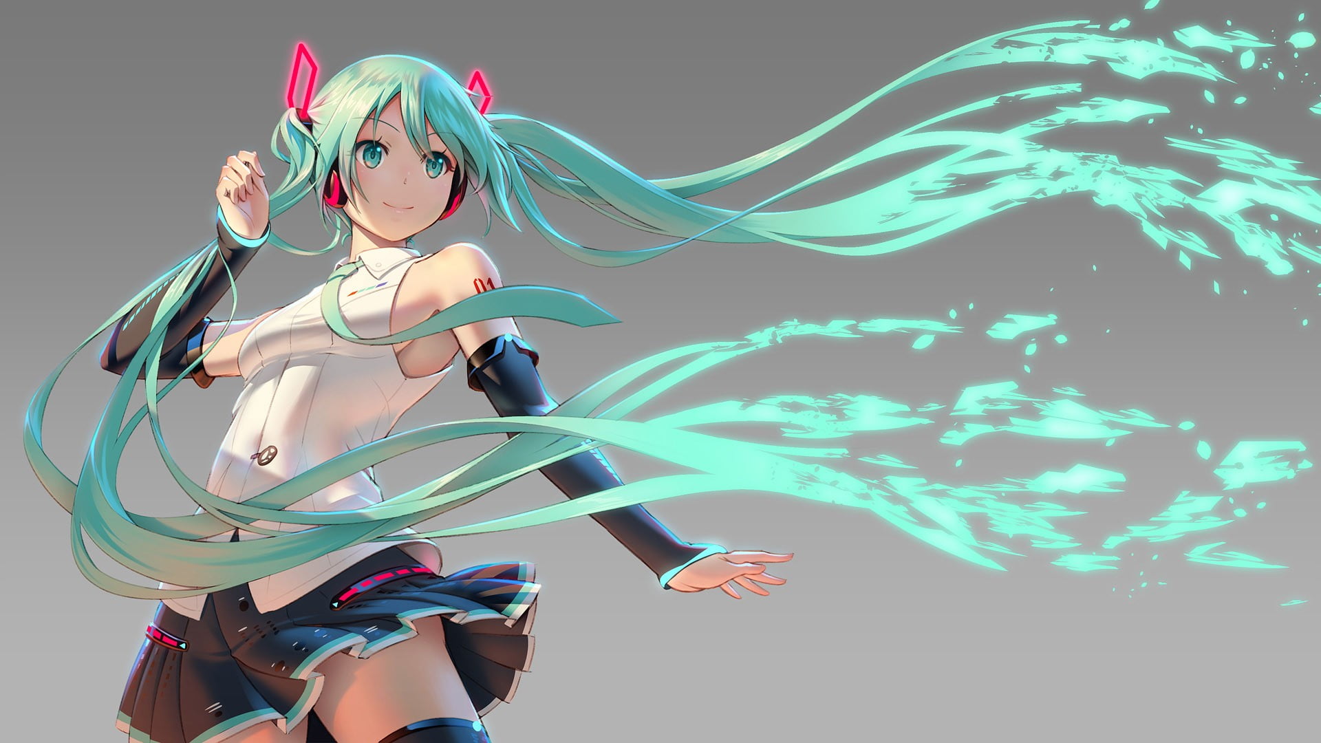 blue haired girl anime character Vocaloid Hatsune Miku green hair 2k