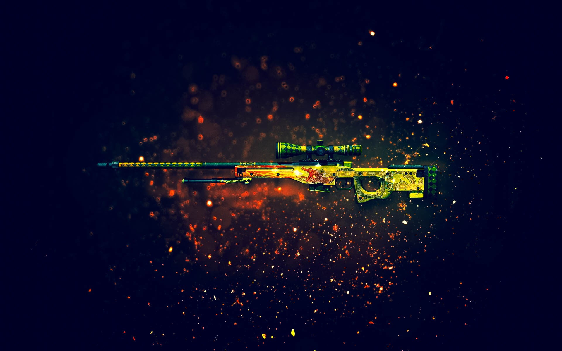 brown and black sniper rifle green yellow AWM illustration 2k