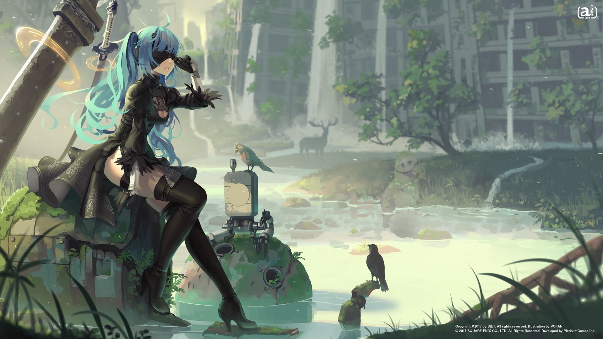 blue haired female character video games NieR Nier Automata 2k