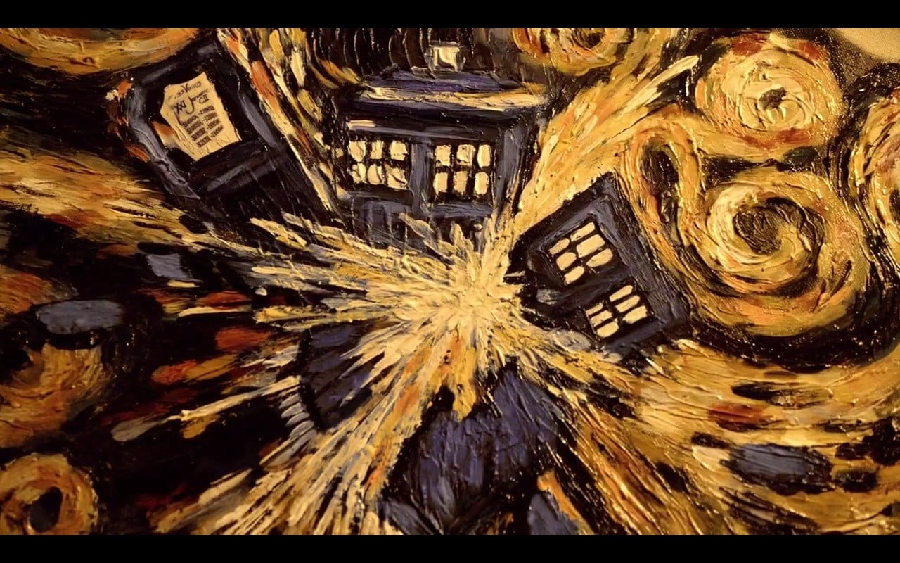 brown and black abstract painting Doctor Who TARDIS Vincent van Gogh