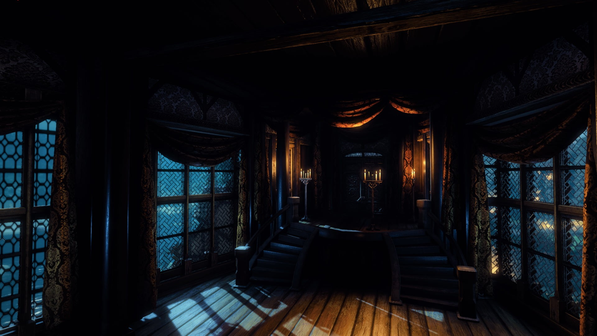 brown curtains The Witcher 3 Wild Hunt night house architecture 2k