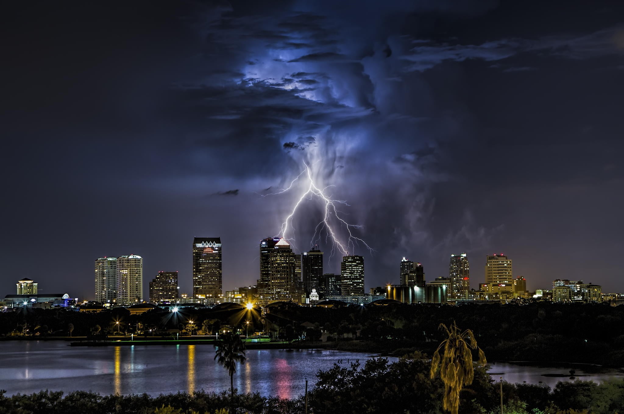 building lot Tampa Florida USA city cityscape lightning 2k