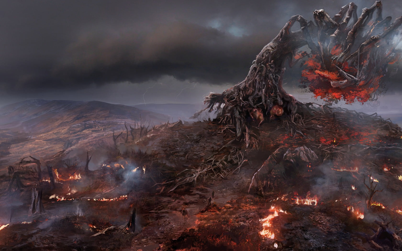 burning tree illustration witcher 3 wild hunt art fire Natural Phenomenon 2k