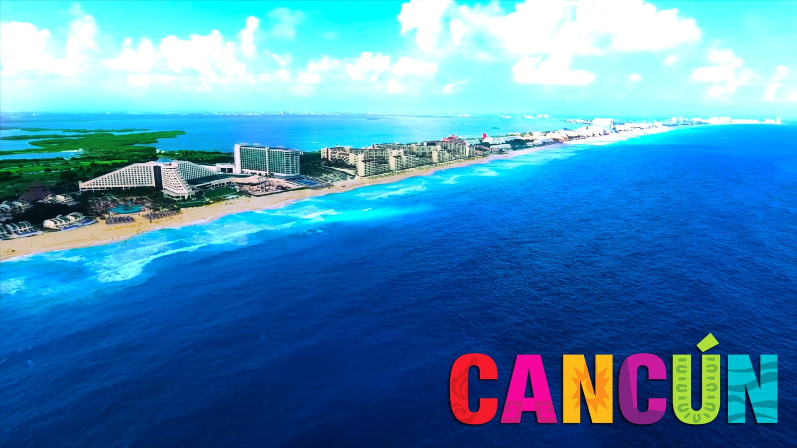 Cancun blueberries beach hotel water sea sky cloud 2k