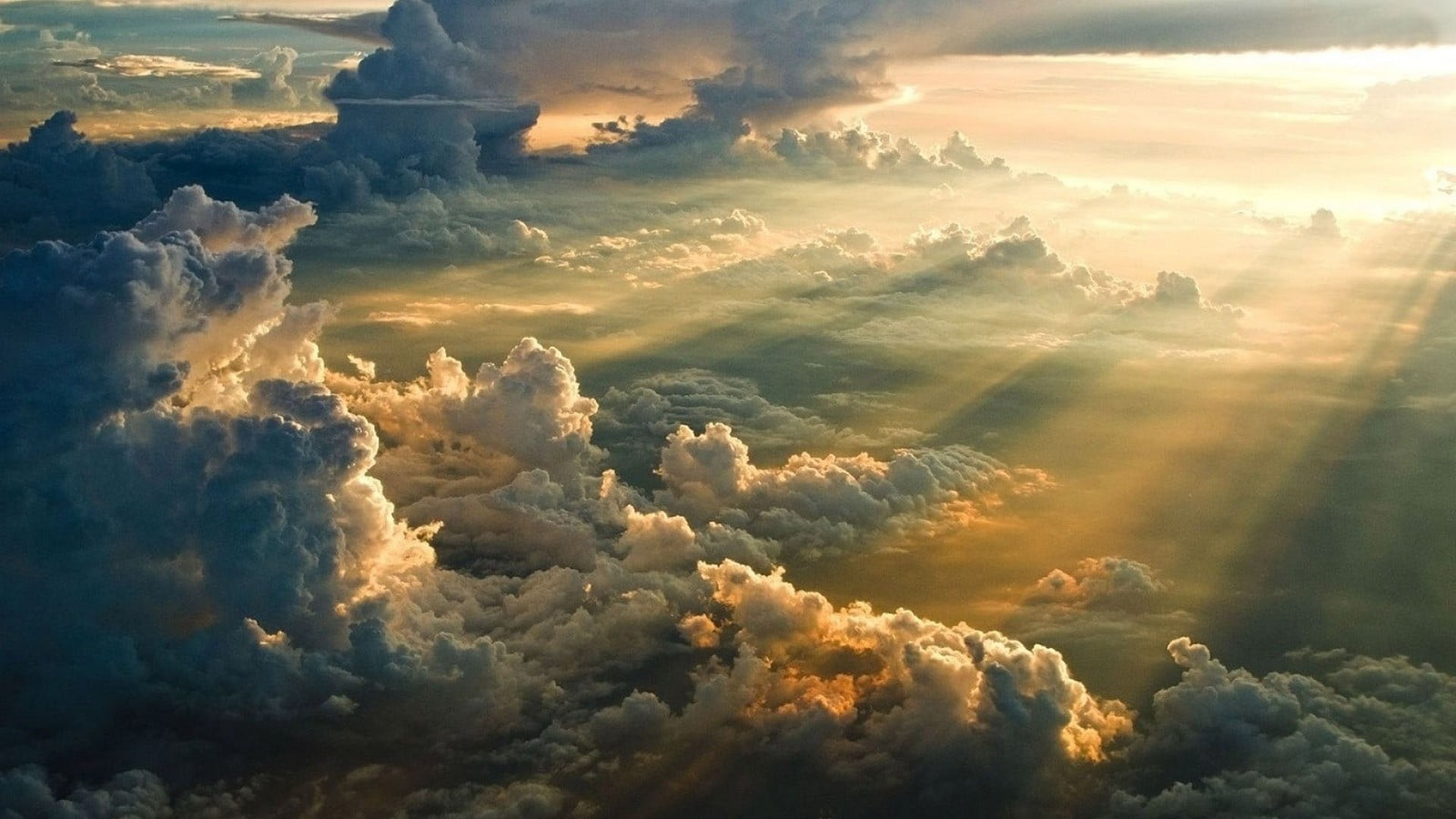 cumulus clouds mist nature landscape sun rays sunset sunlight 2k