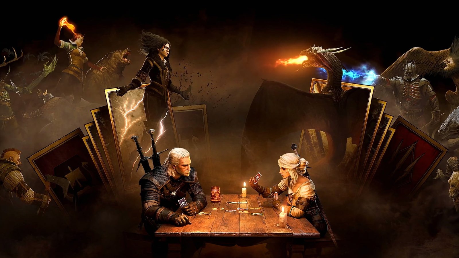 card background girls magic dragon sword armor The Wild Hunt 2k