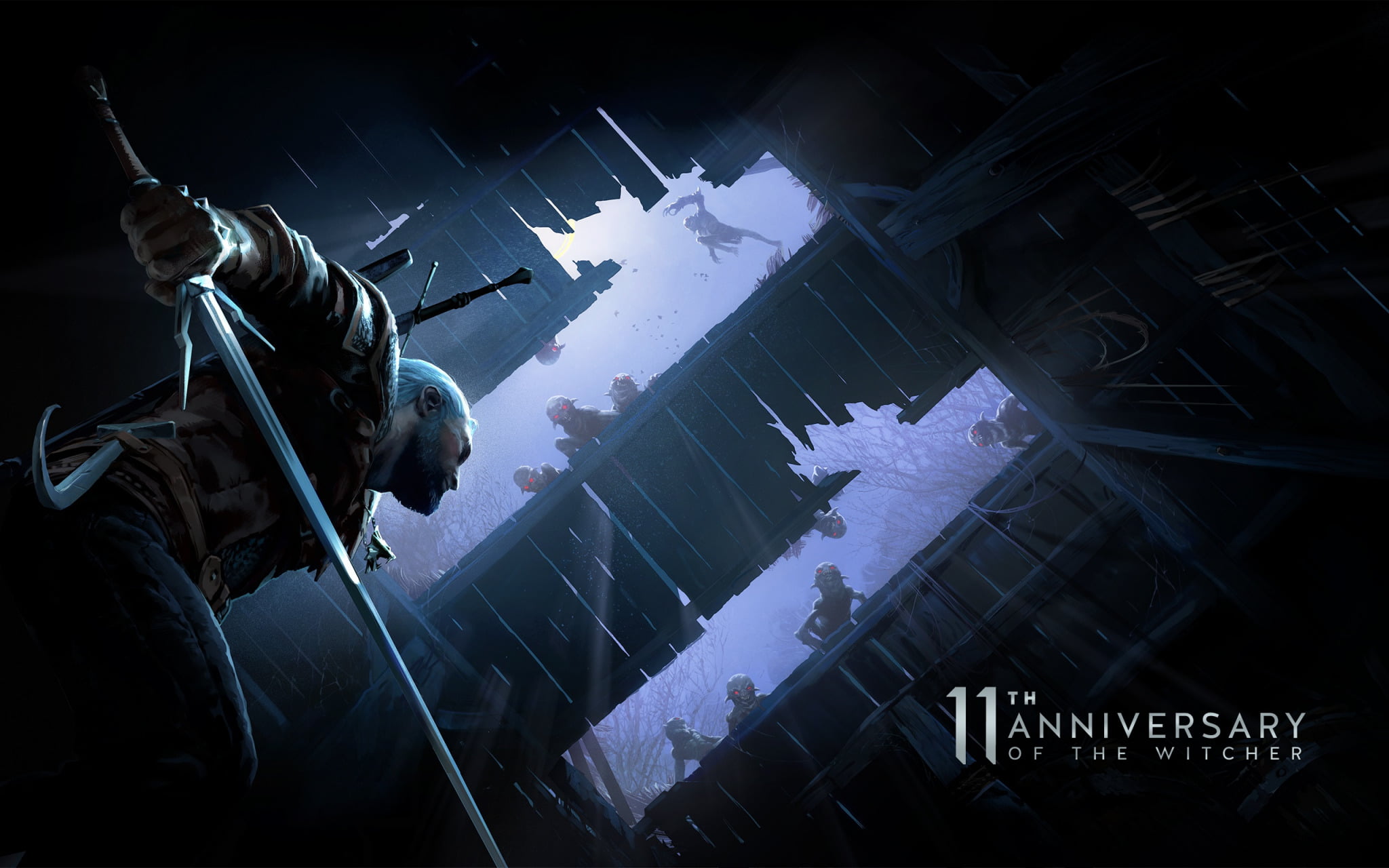 CD Projekt RED white hair digital art The Witcher night 2k