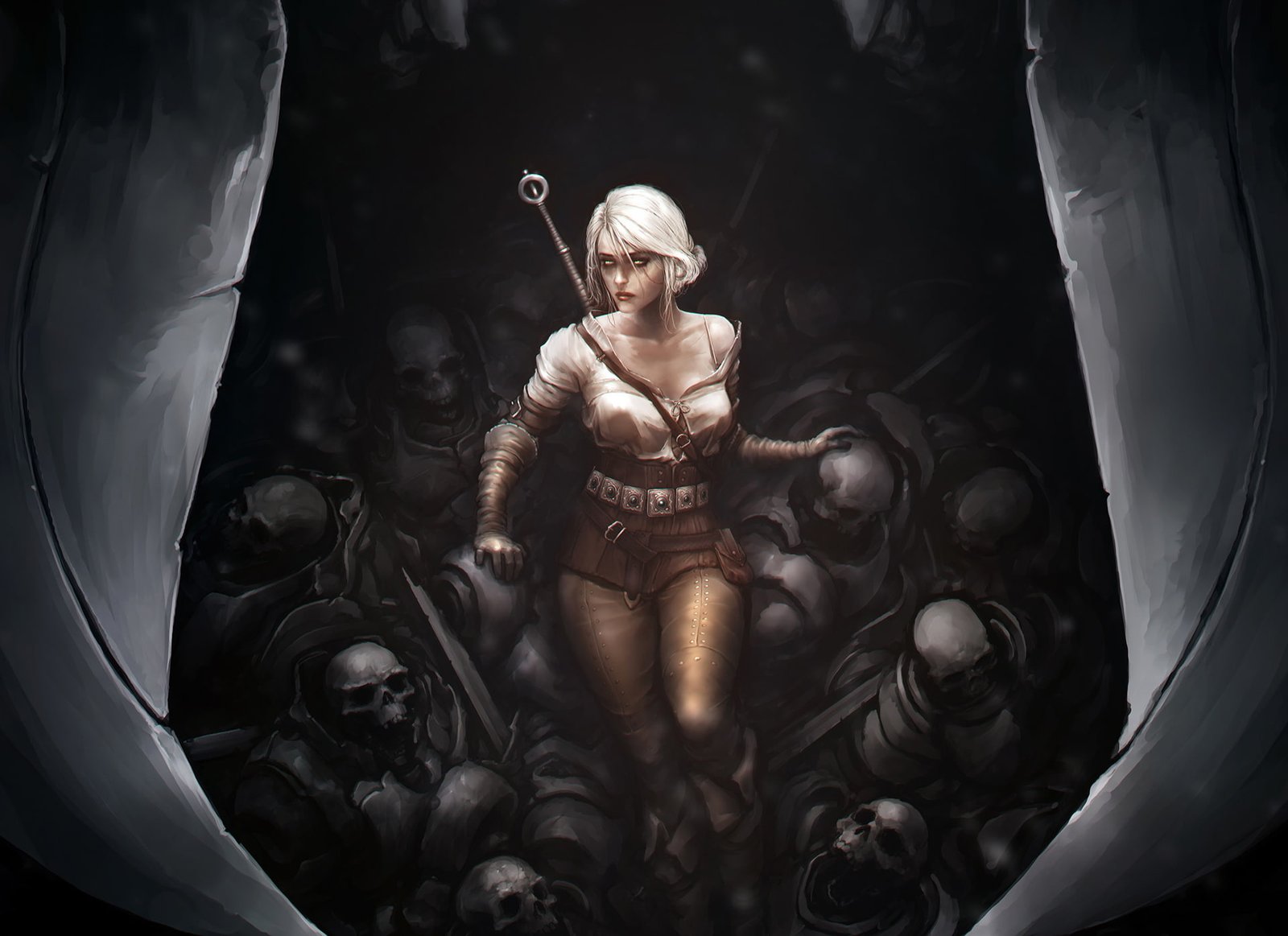 death sword skull art well The Witcher 3 Wild Hunt Cirilla Fiona Elen Riannon 2k