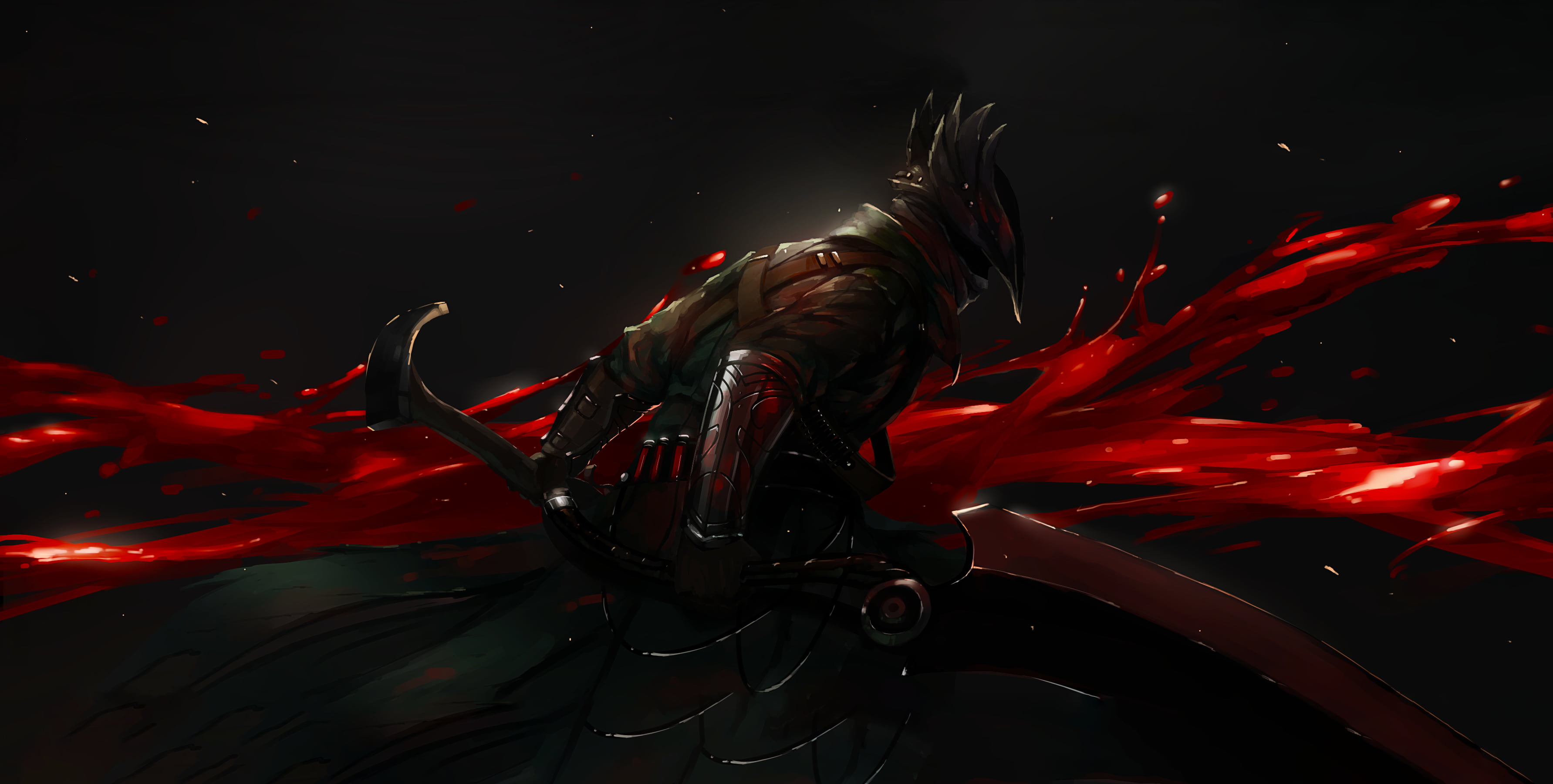 animated killer character knight blood sword Bloodborne red 2k 4k
