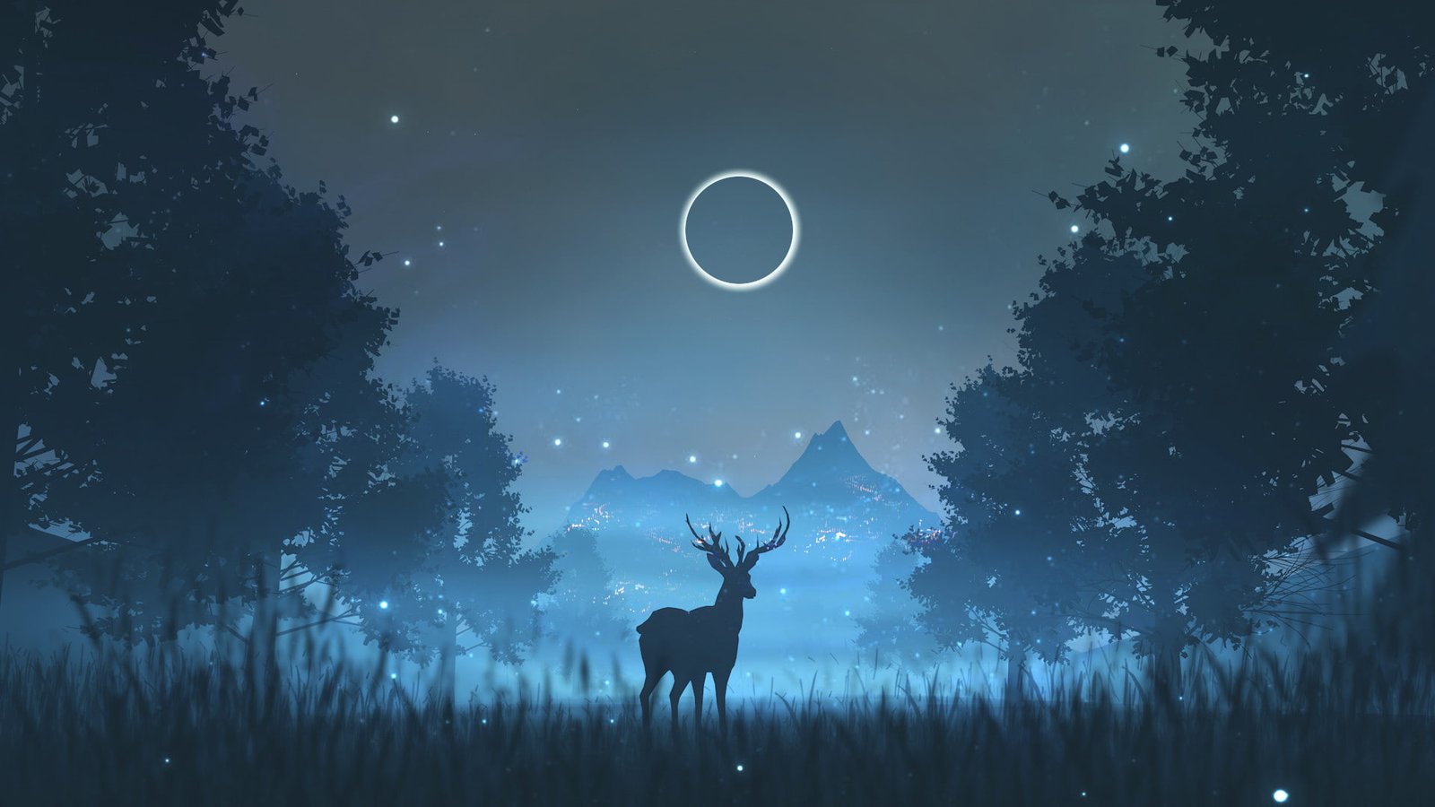 Deer and the Fireflies tree plant animal themes wildlife 2k