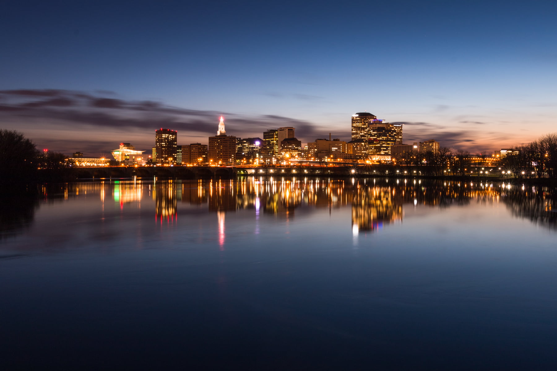 city skyline scenery hartford Reflection Hartford CT 2k