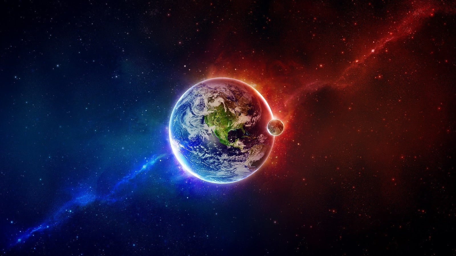 Earth and moon wallpaper space abstract colorful planet universe 2k
