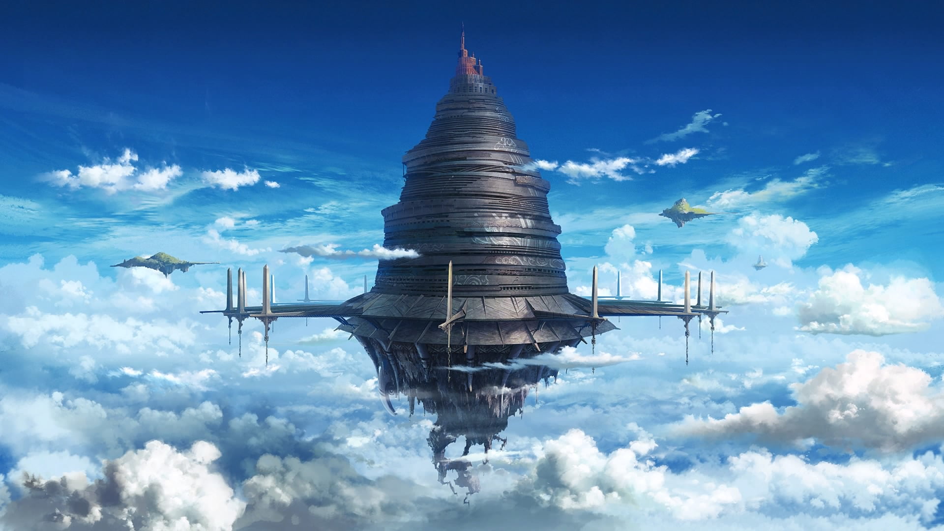 floating castle graphic Sword Art Online anime landscape cloud sky 2k