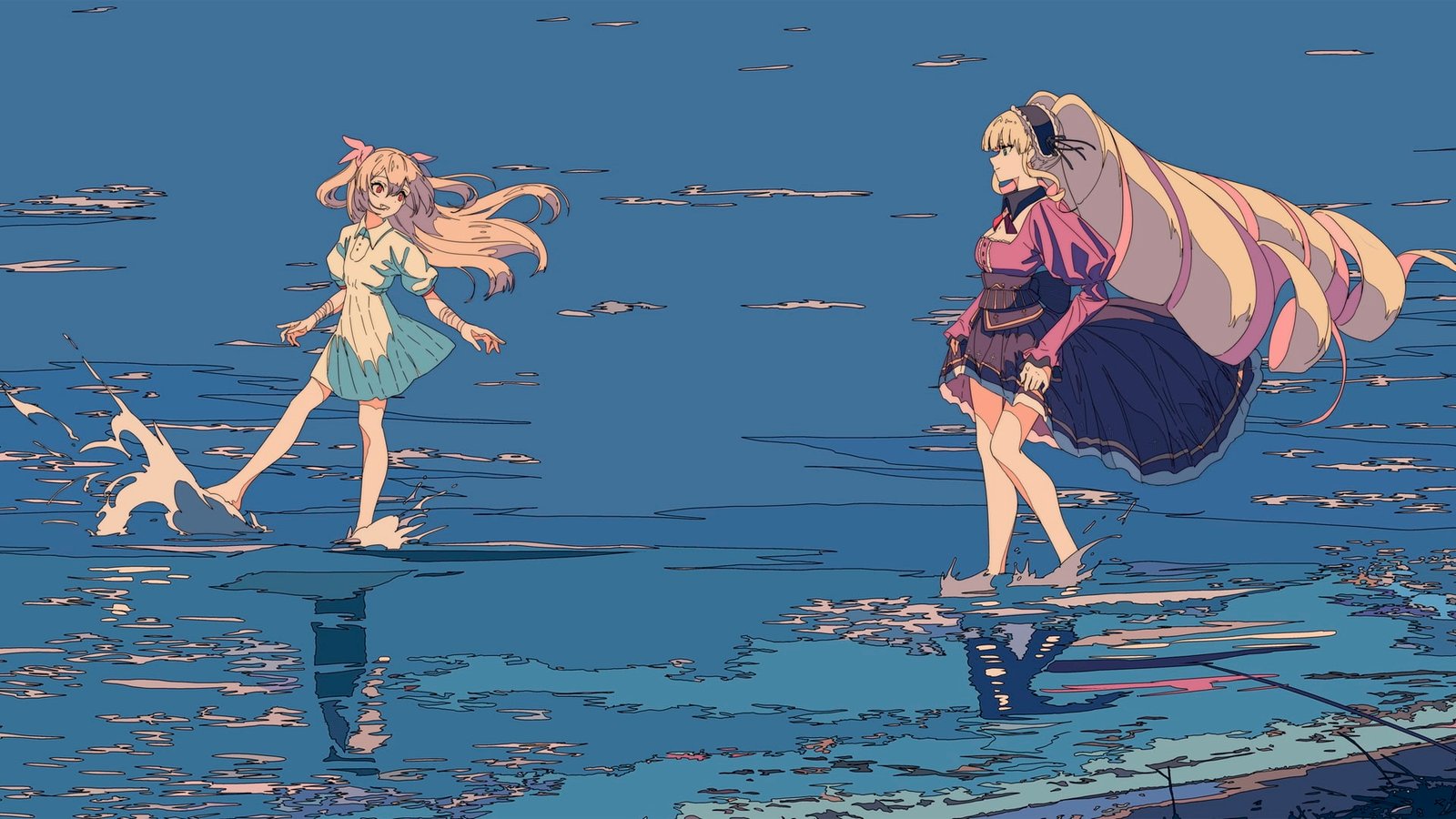 anime manga girls minimalism blonde long hair sea 2k