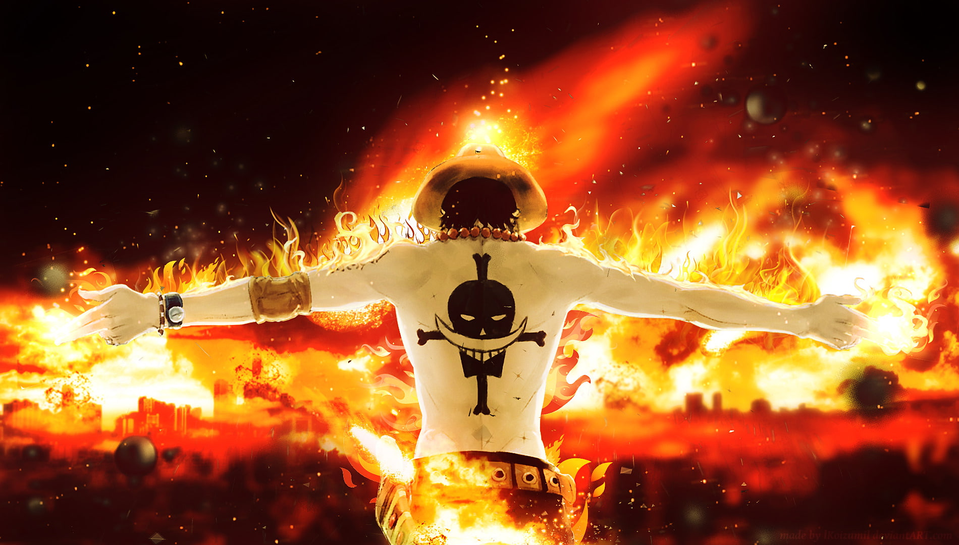 Anime One Piece Portgas D Ace night illuminated orange color 2k