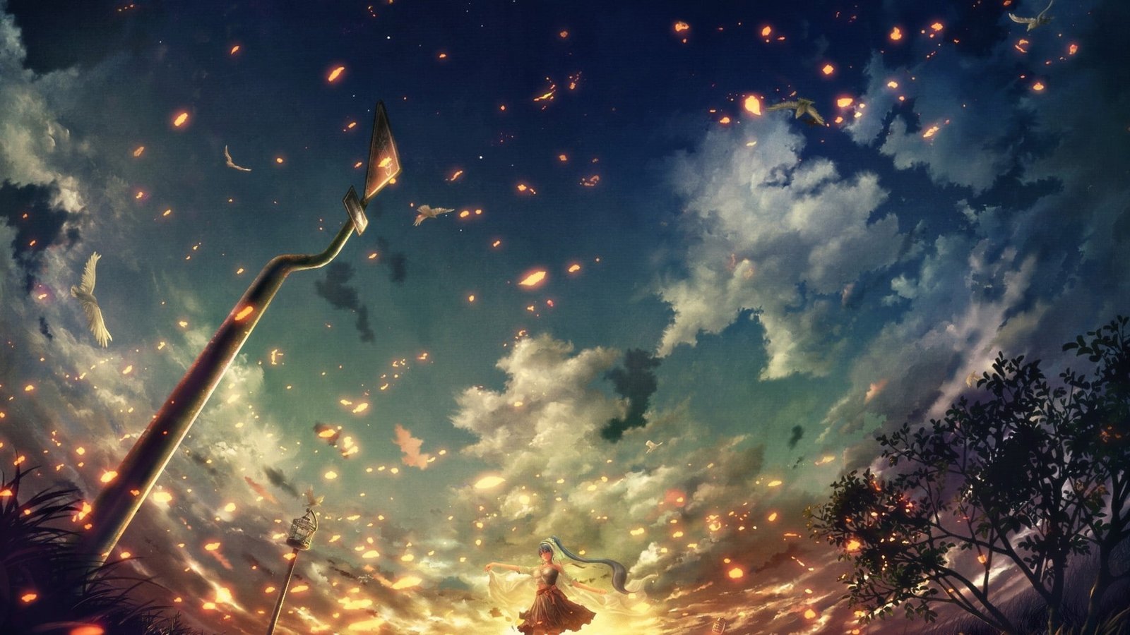 anime sky sun clouds landscape light summer season atmosphere 2k