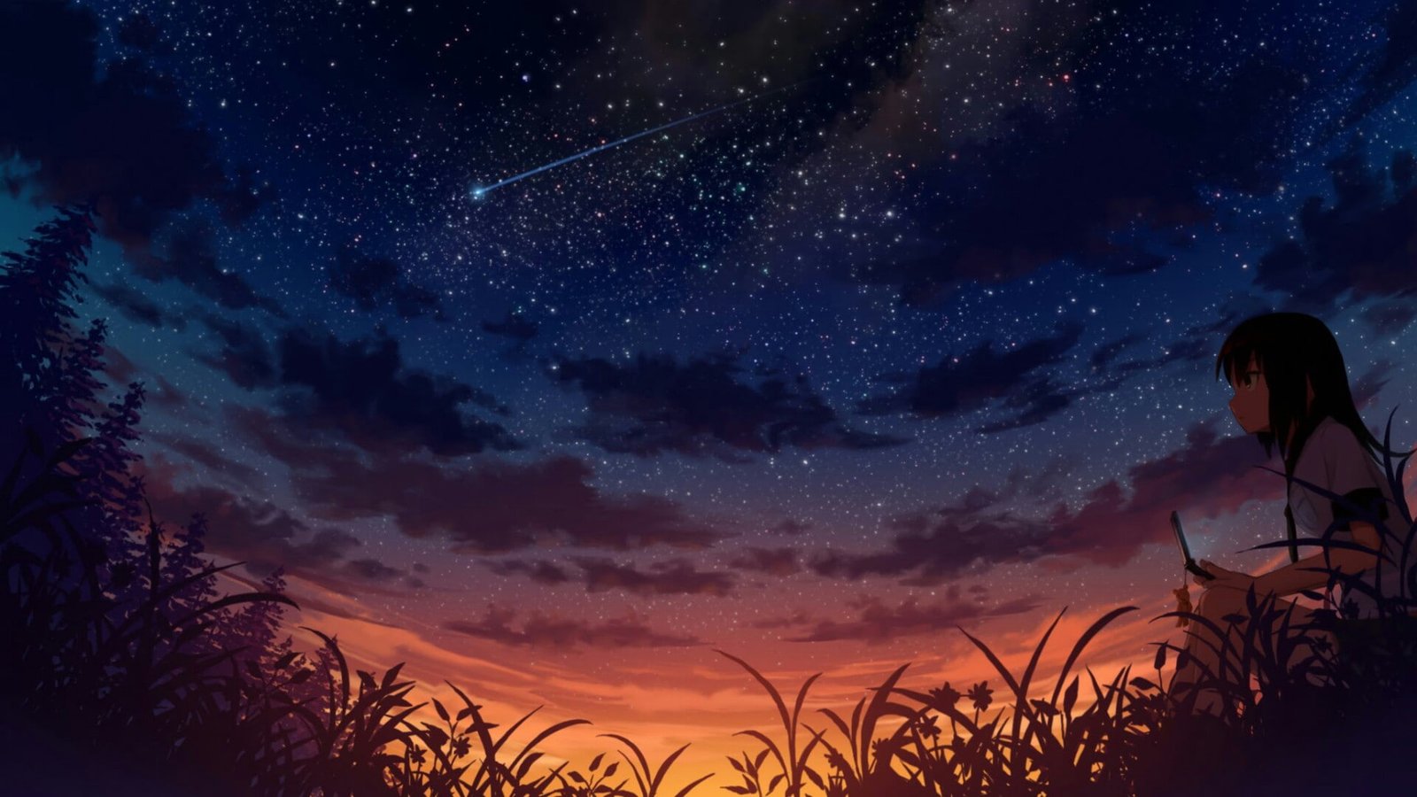 sky anime beautiful girl nature atmosphere darkness night 2k