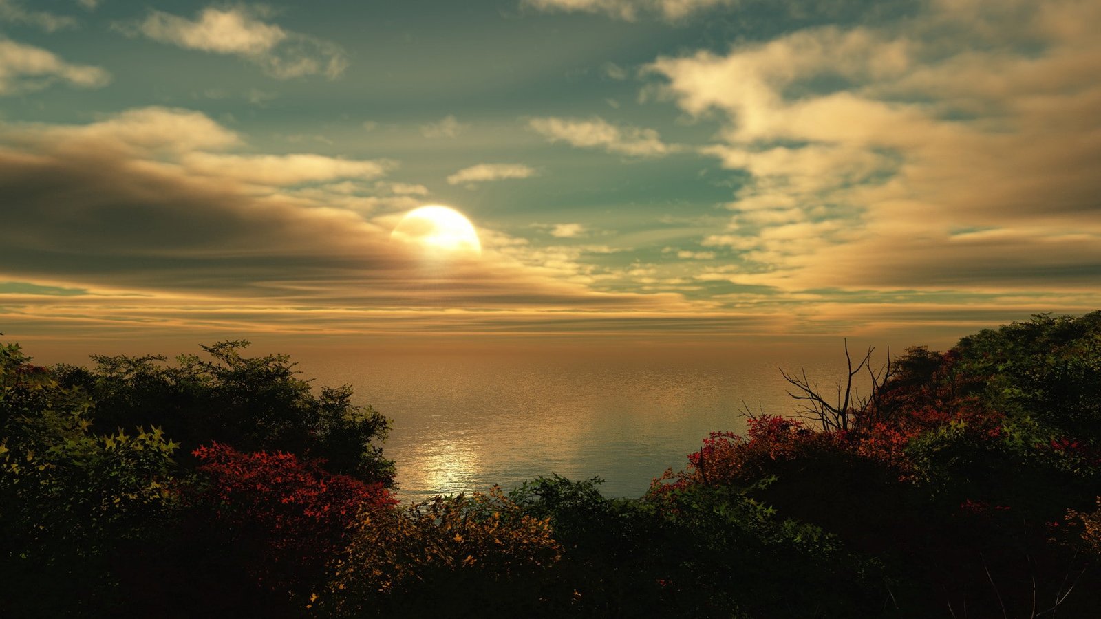 beach sky sunset calm sea 2k
