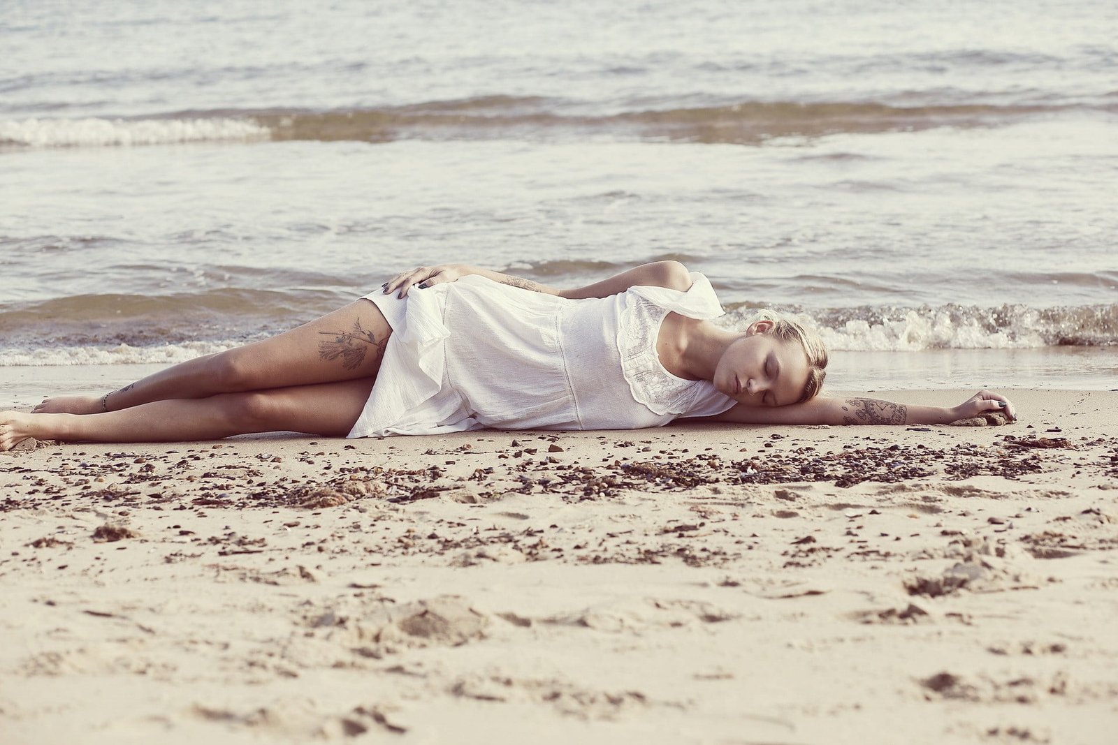 beach women outdoors model sand lying down land sea one person 2k