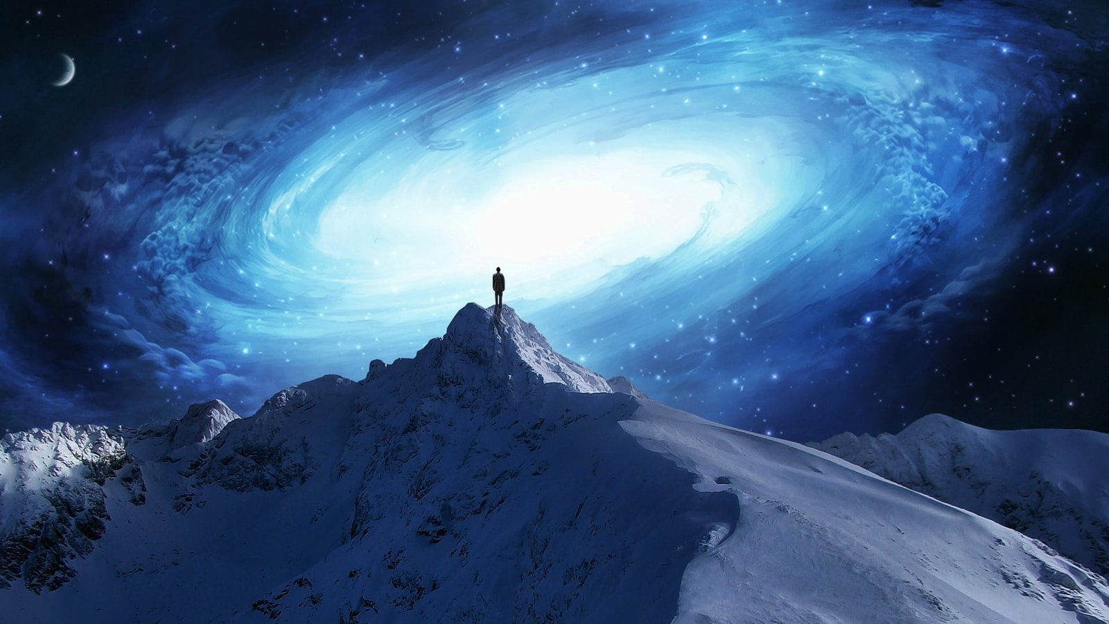 snow mountain artwork fantasy art mountains galaxy men concept 2k