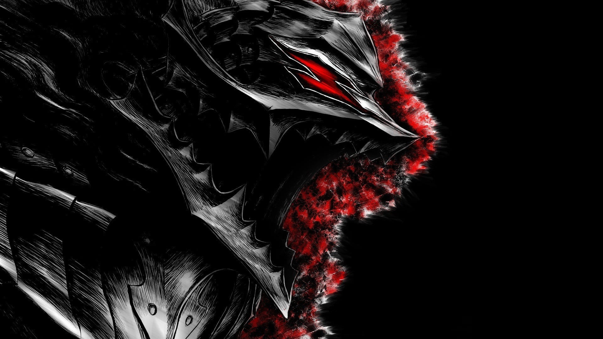 black and red wallpaper Berserk armor artwork digital art 2k