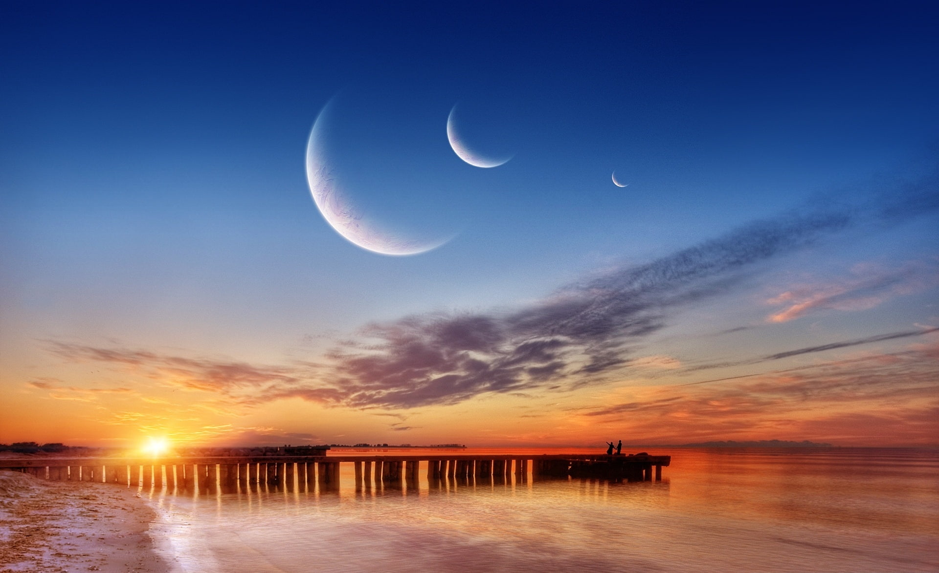 Three Moons three crescent moons Nature Beach sky scenics nature 2k