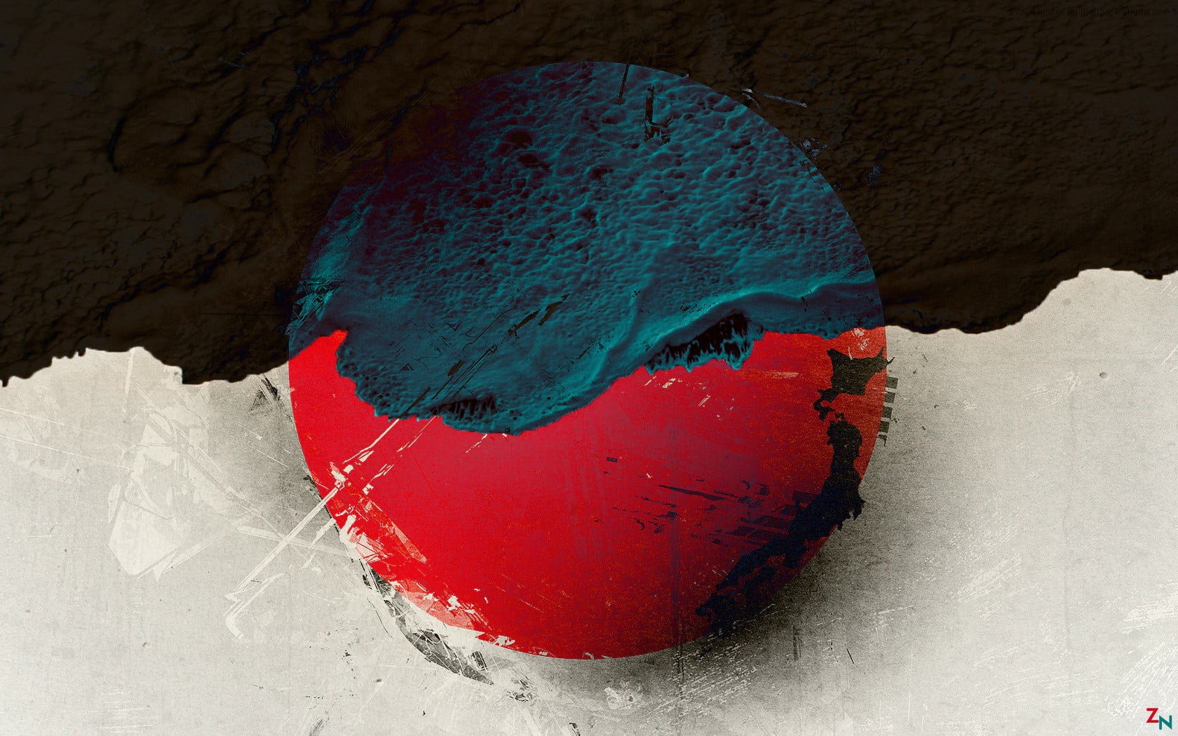 black red and teal abstract illustration white disaster Japan 2k