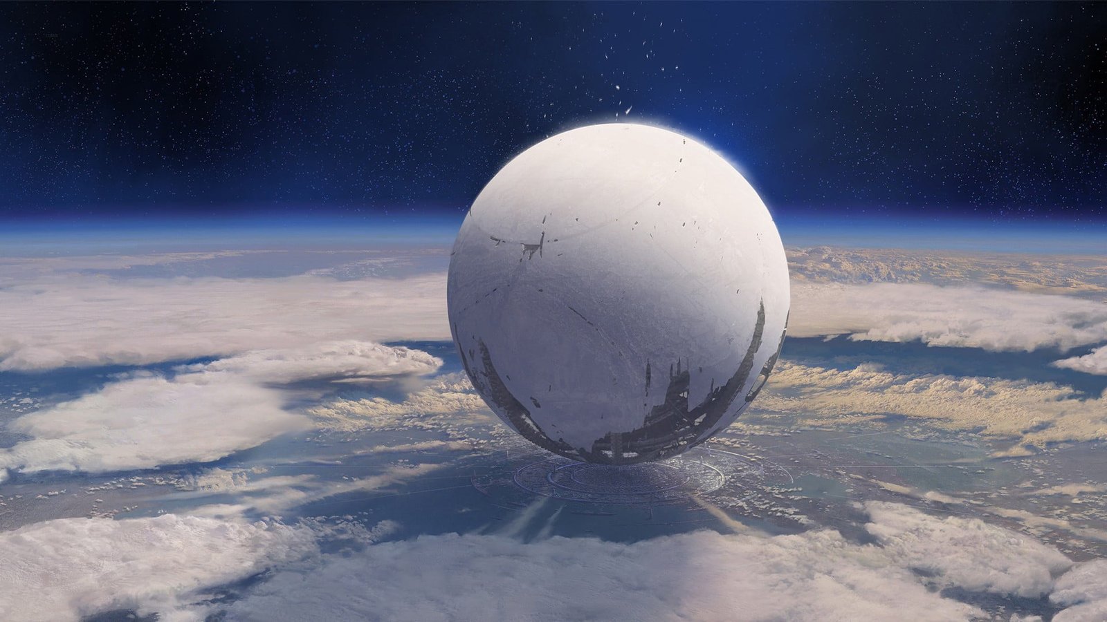 white planet illustration Destiny video game science fiction 2k