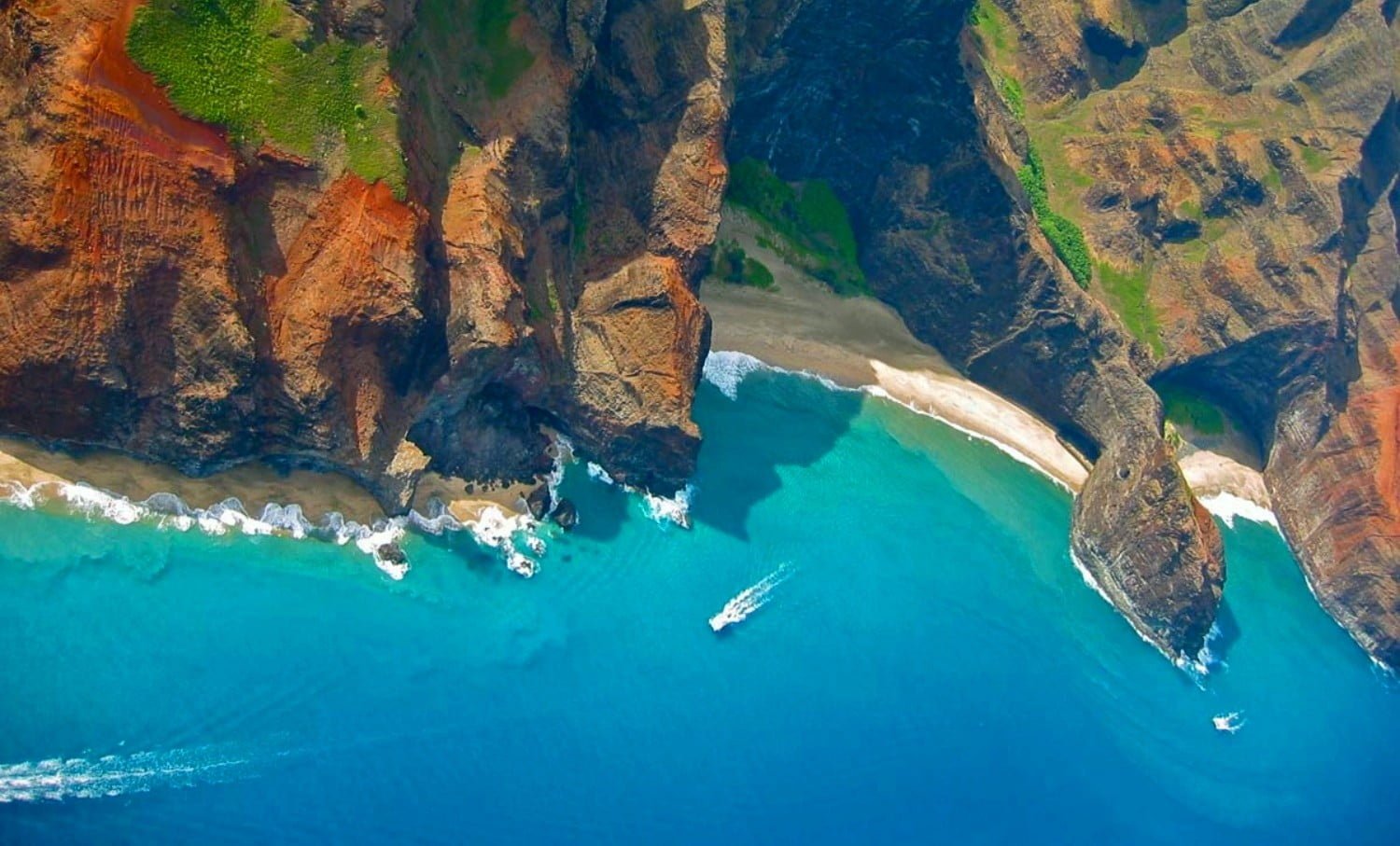 top view of brown and green cliff Kauai Hawaii island mountains 2k