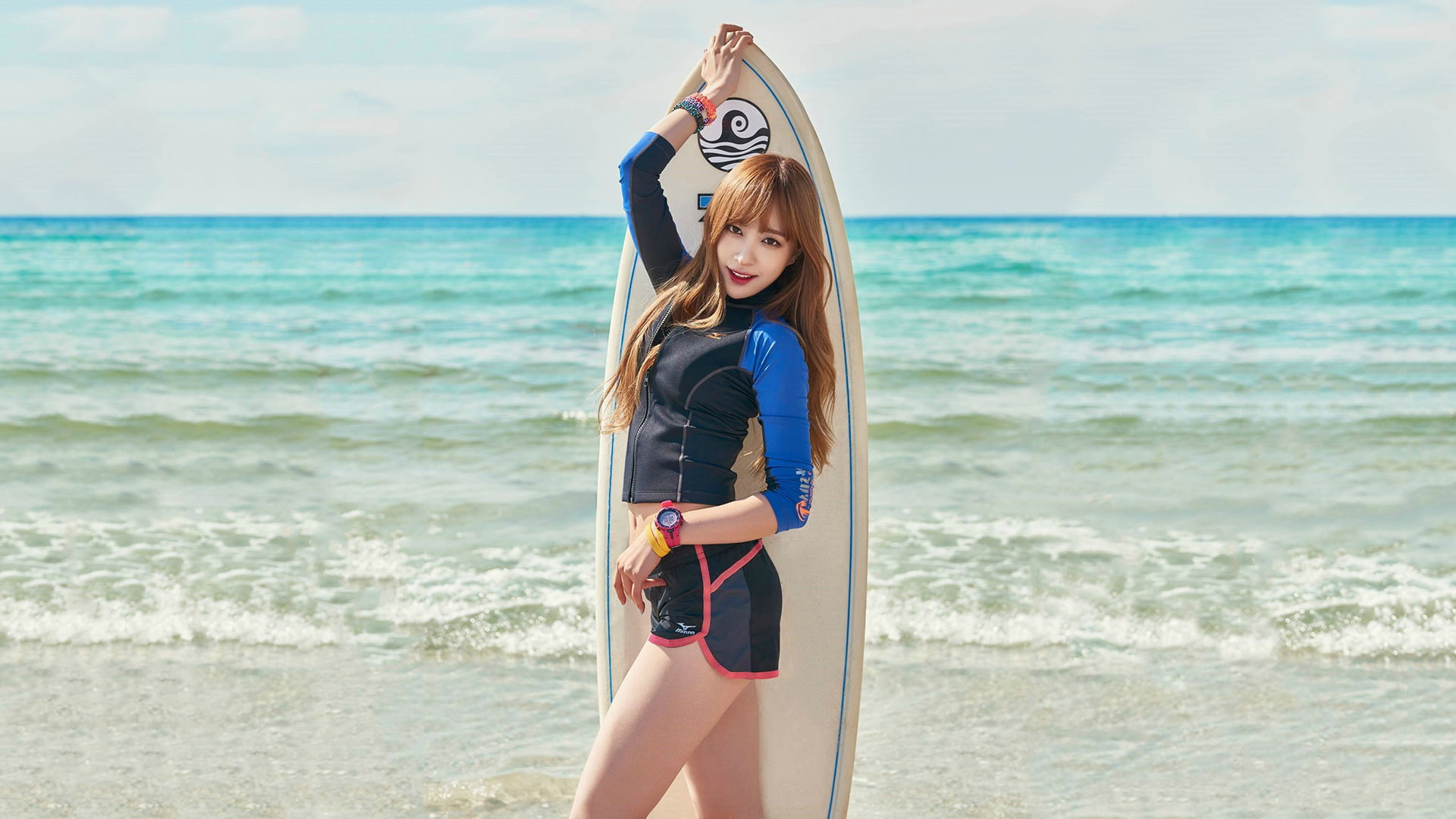 women photography model Asian beach waves surfboards 2k