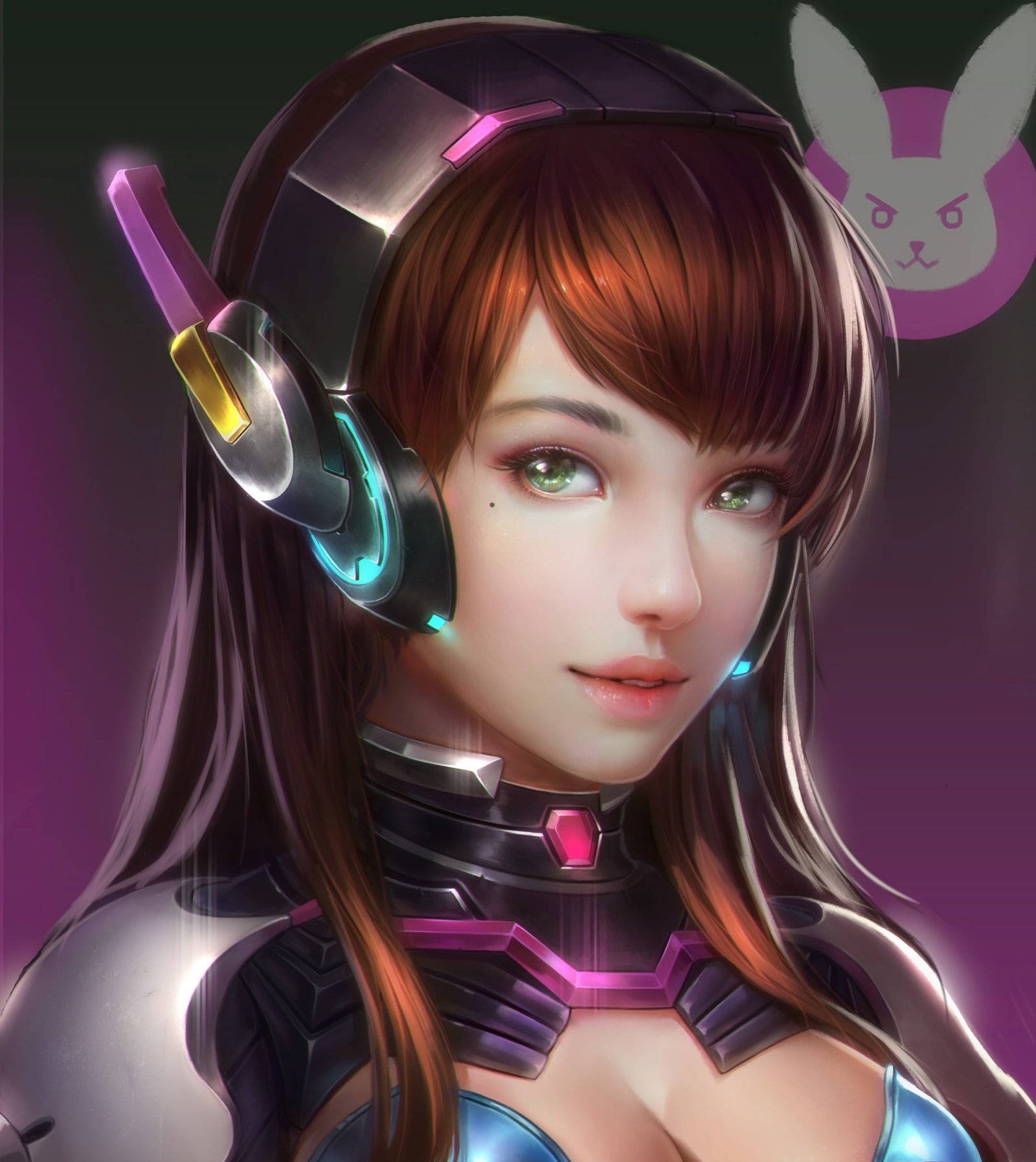 brown haired female anime character girls Overwatch D Va 2k