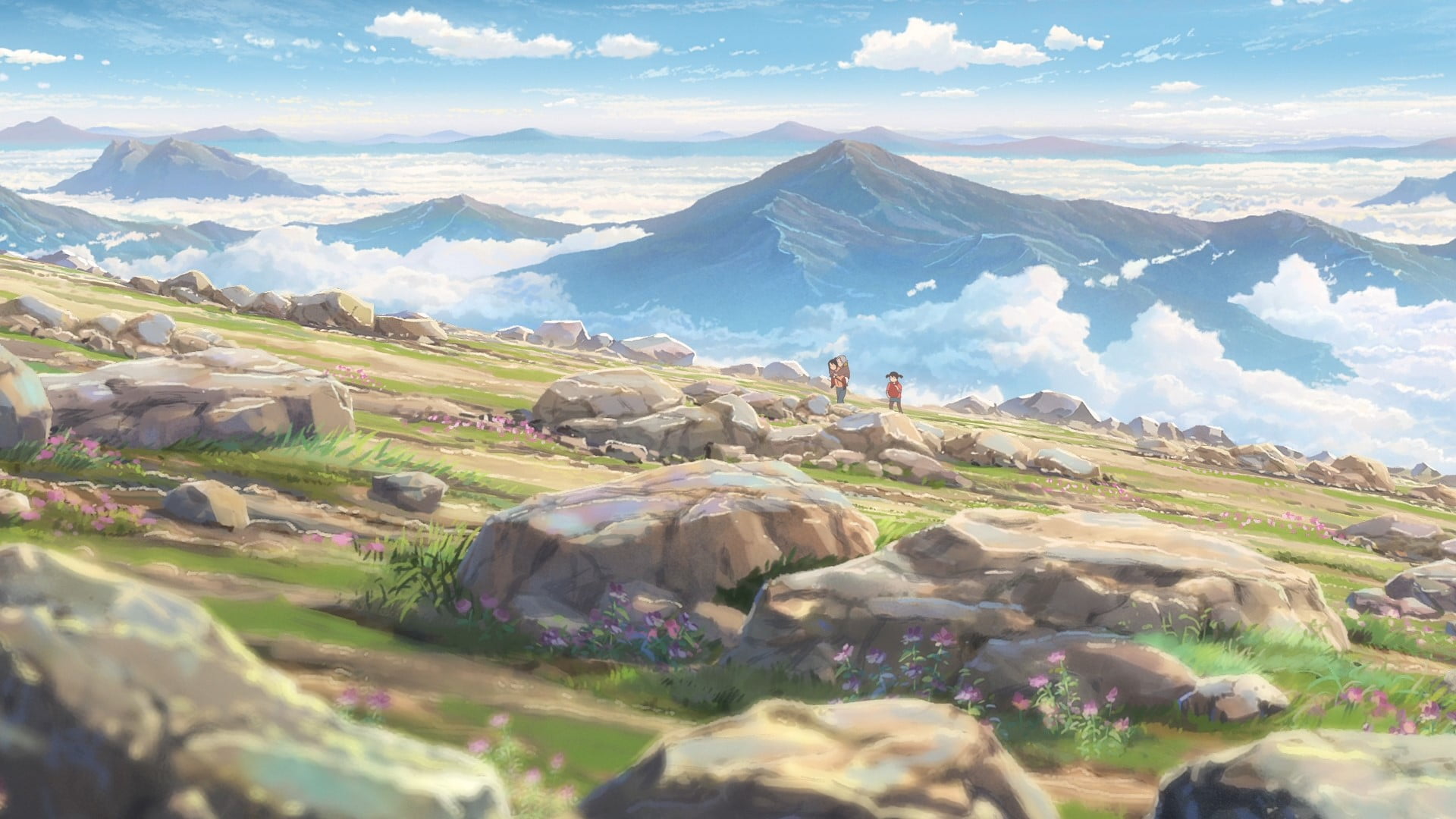 cartoon film showing moutains Kimi no Na Wa Your Name landscape 2k