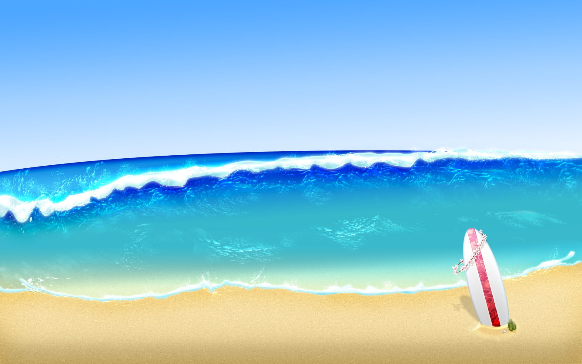white surfboard near the beach illustration surfboards waves 2k