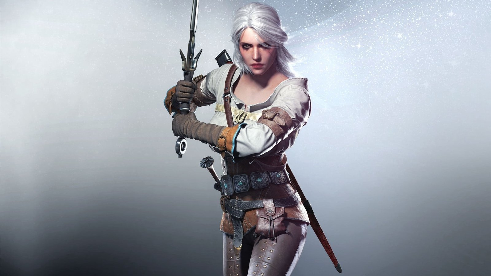 white haired fictional character woman with sword digital wallpaper 2k