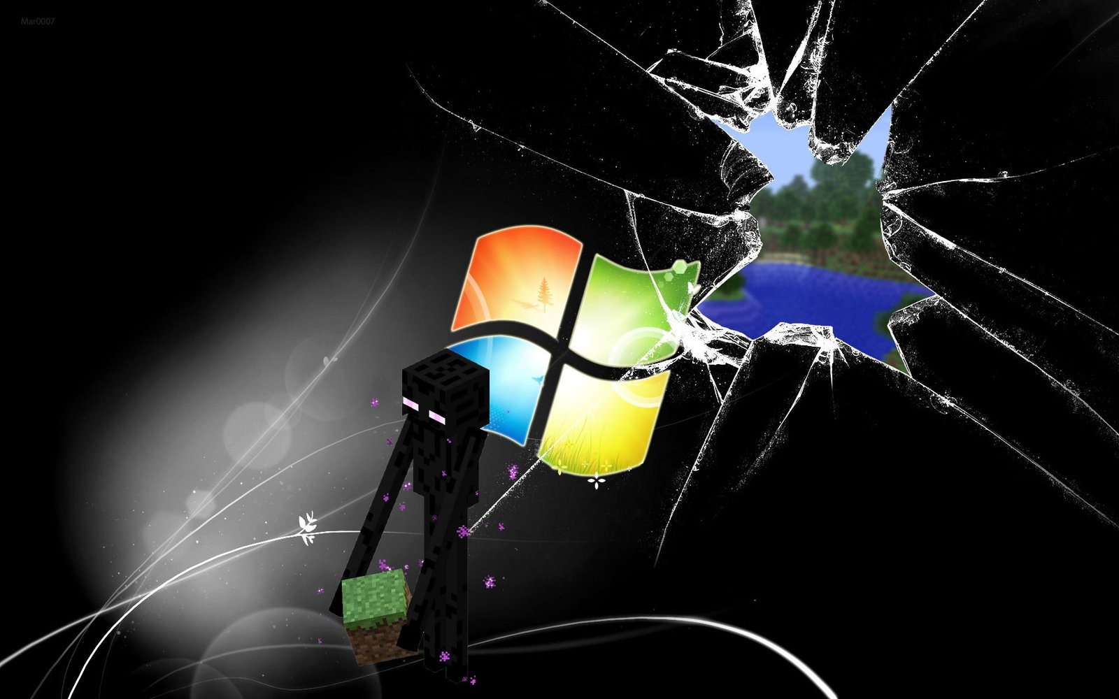 Windows wallpaper logo Minecraft enderman video games 2k