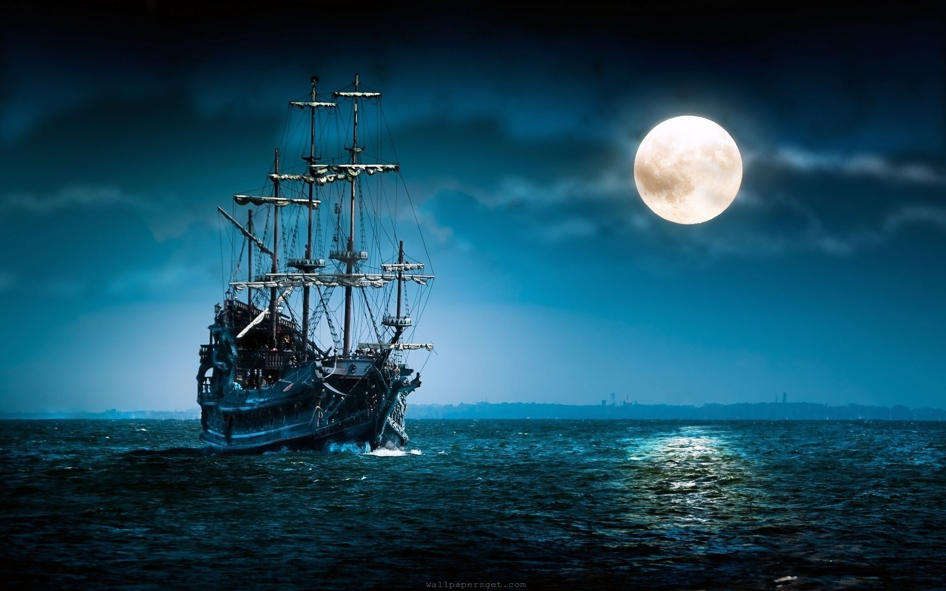 clouds dark night moon pirates front legendary flying dutchman oceans ghost ship wallpa Nature Oceans HD Art 2k