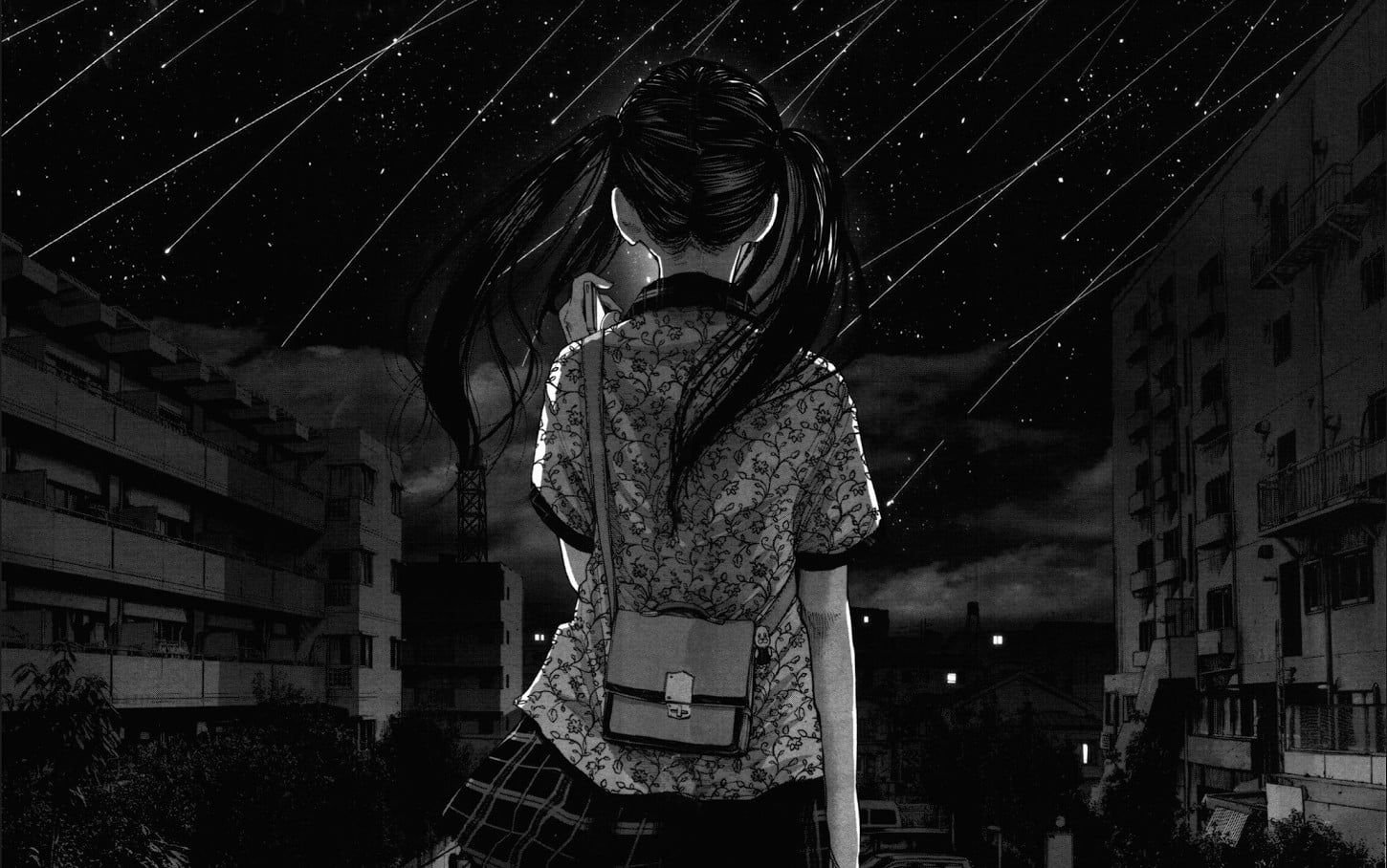 woman wearing shirt anime character manga Oyasumi Punpun building exterior