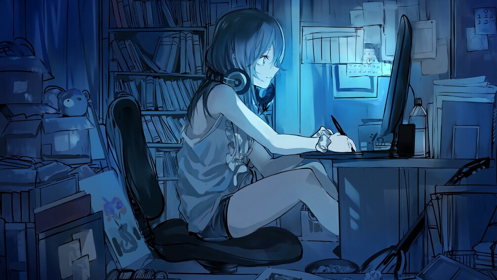 computer headphones anime girls 2k