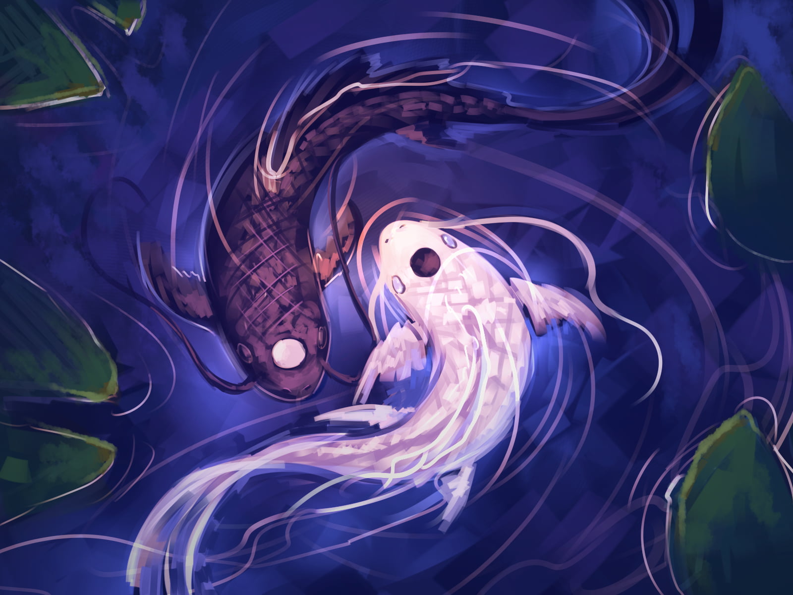 yin yang koi fish digital wallpaper artwork water lake Yin and Yang 2k