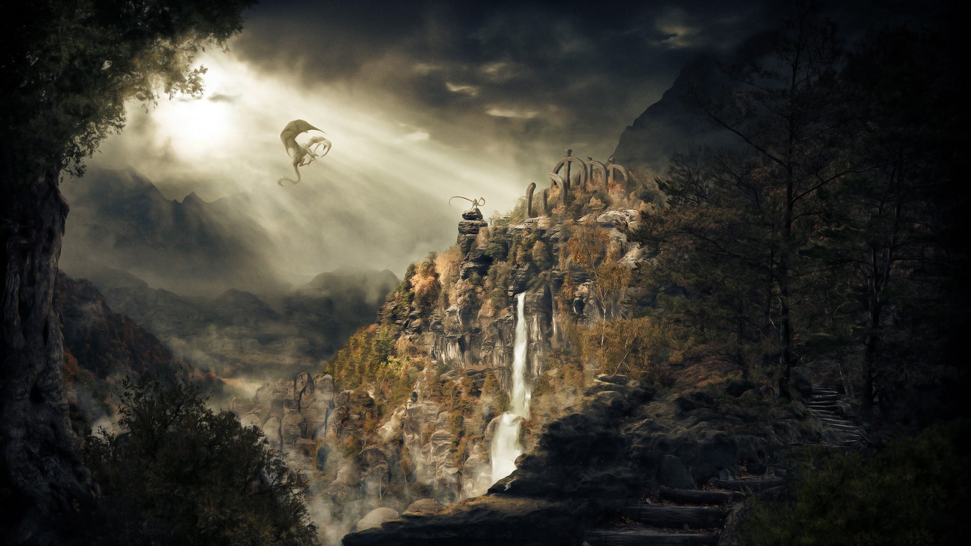 dragon flying near mountain digital wallpaper The Elder Scrolls V Skyrim 2k