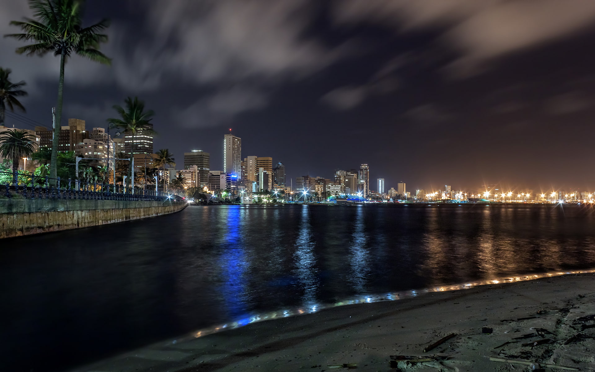 Durban Buildings Skyscrapers Night Lights Beach HD cityscape 2k