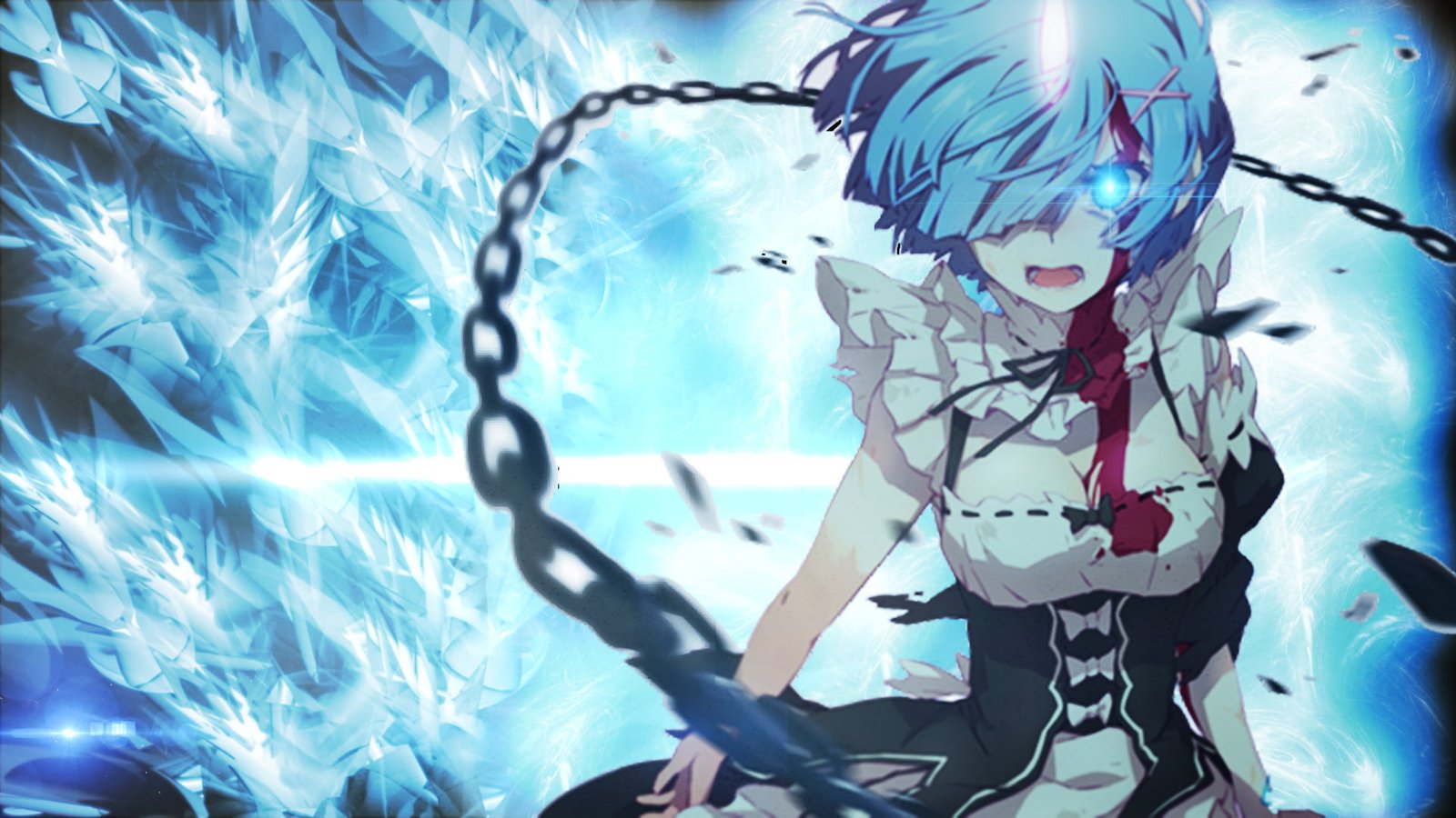 female anime character with chain digital wallpaper Rem Re Zero Kara Hajimeru Isekai Seikatsu 2k