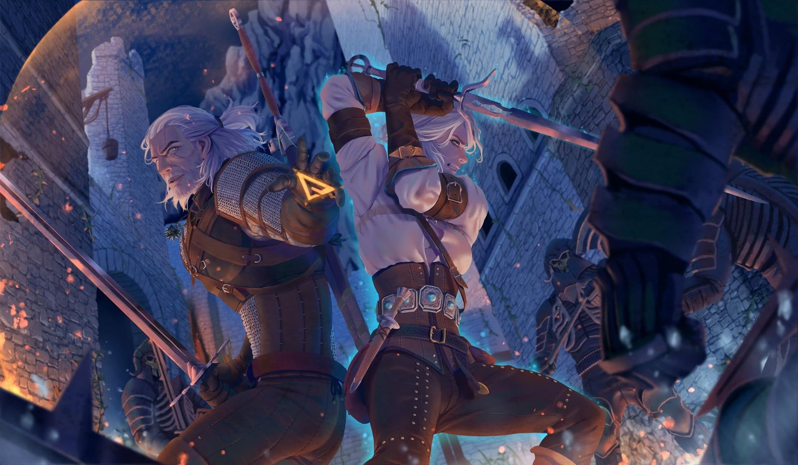 Geralt of Rivia The Witcher artwork Cirilla Fiona Elen Riannon 2k