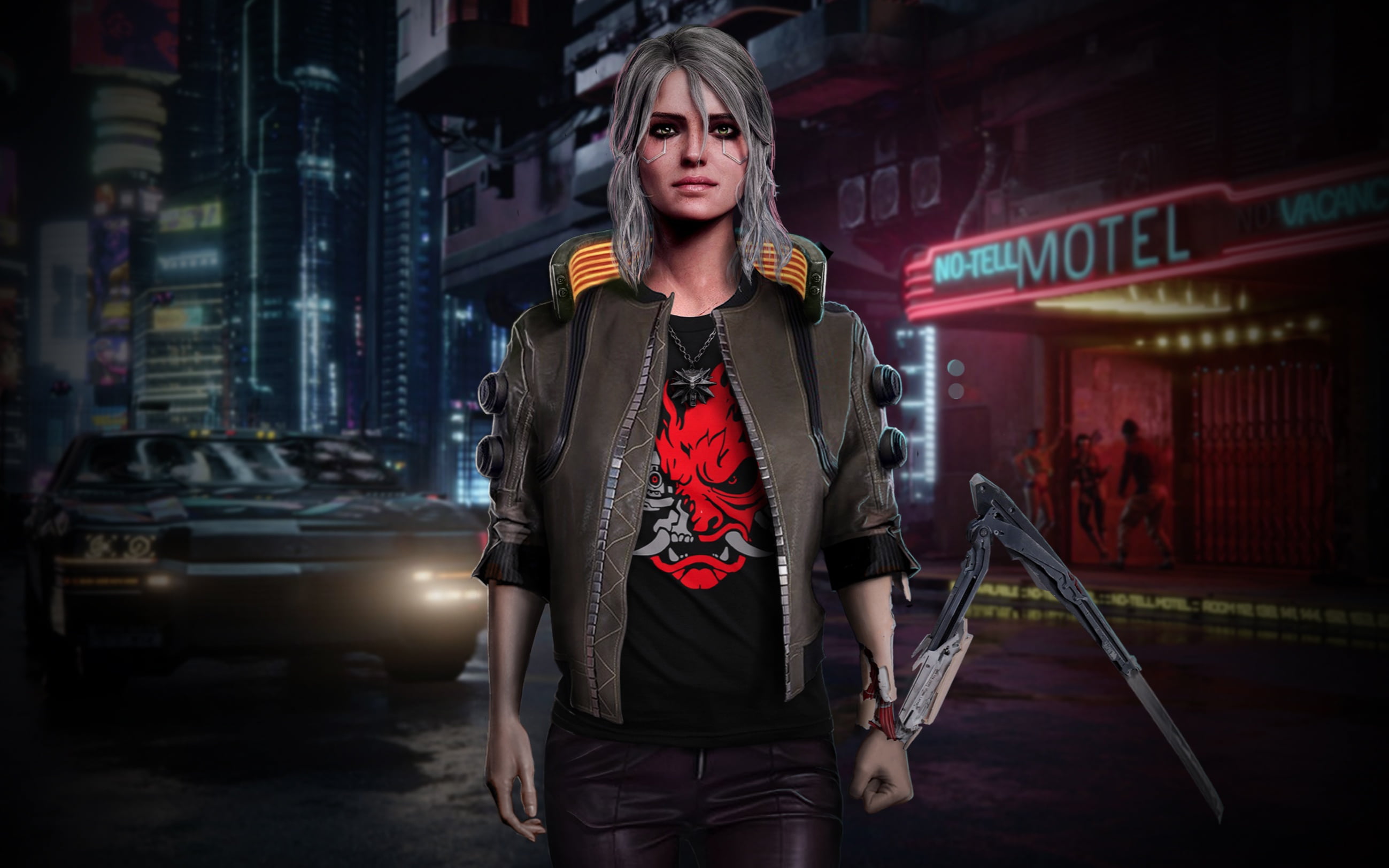 Girl Car Art Photoshop Witcher Sword Cyberpunk Ciri 2k