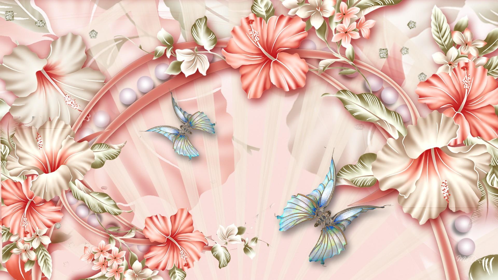 Glory Floral exotic butterfly exquisite fancy pink flowers 2k