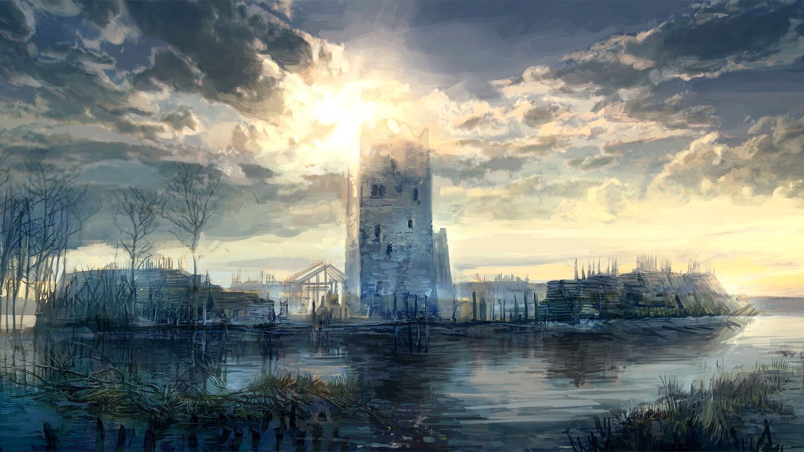 gray concrete building illustration video games The Witcher 2k