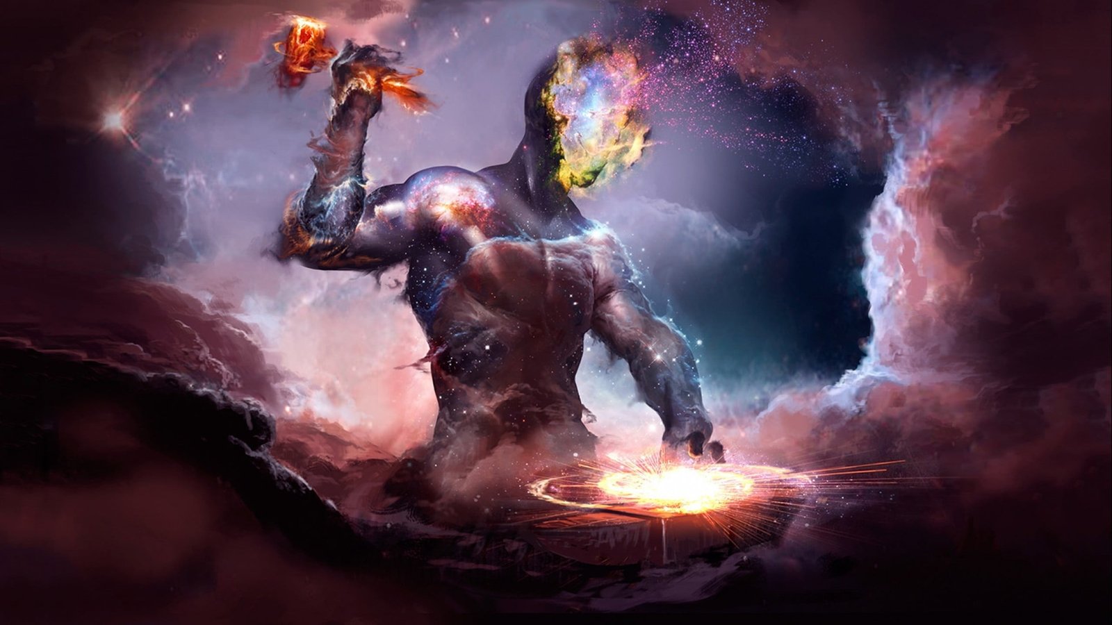 Greek god illustration person forging weapon on anvil artwork 2k