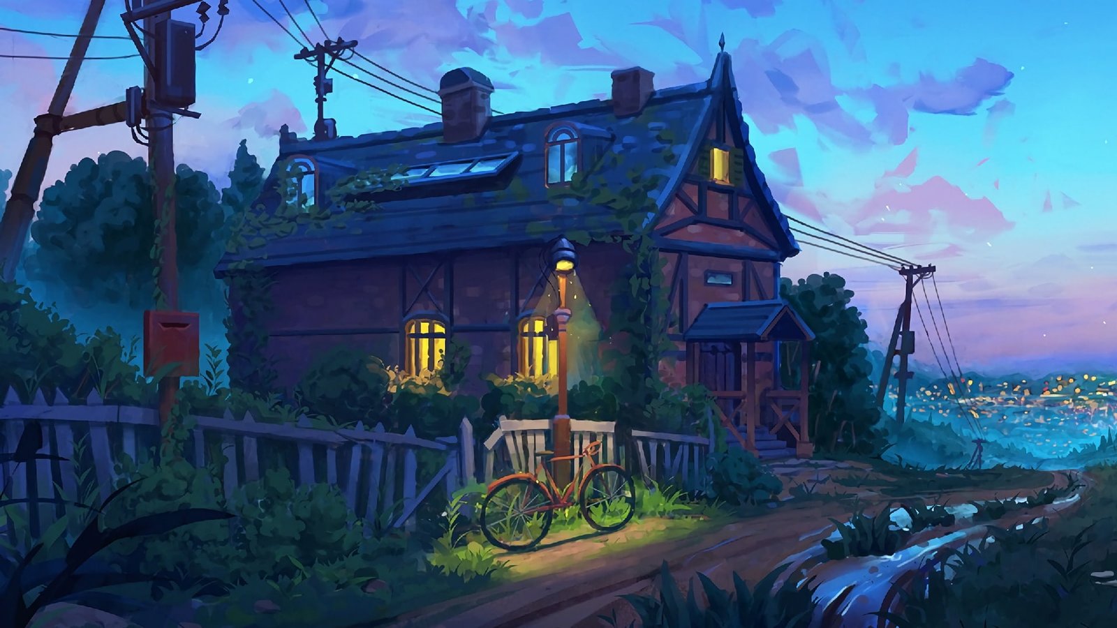 house painting bycicle bike concept art cottage digital 2k