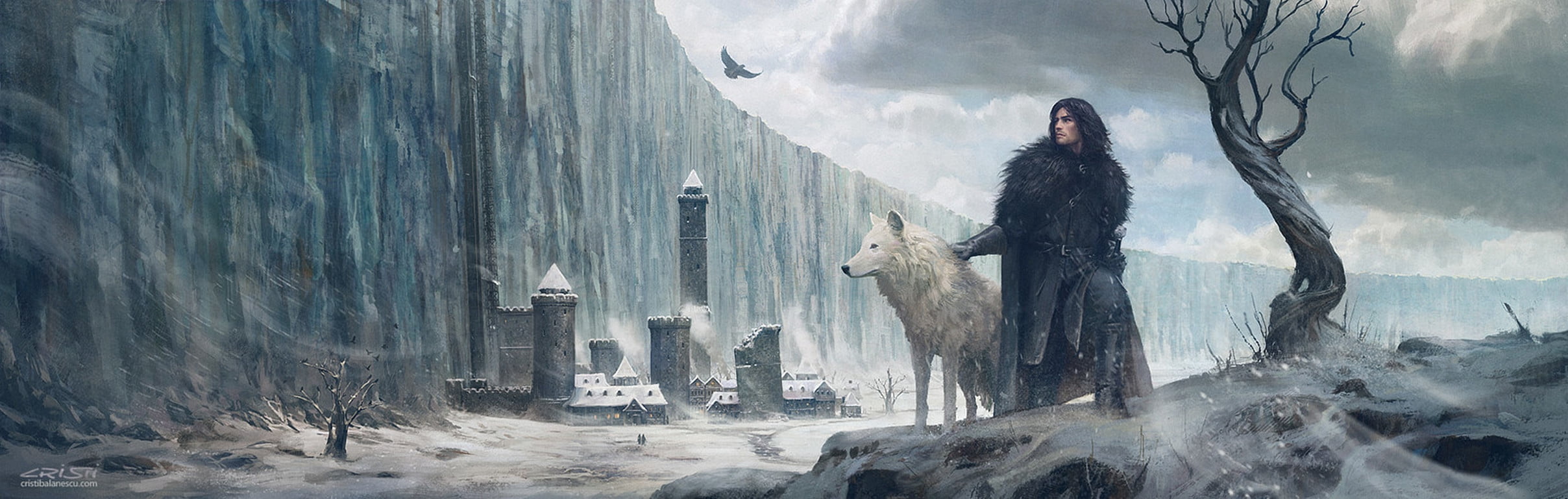 Jon Snow and Ghost art fantasy luminos game of thrones 2k