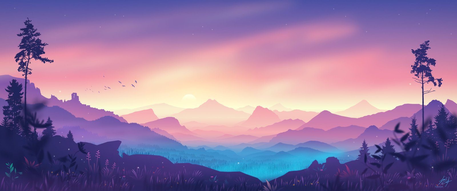 Louis Coyle fantasy art digital ultra wide gradient 2k